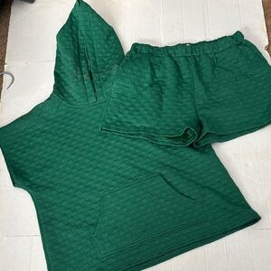 Green Textured Hoodie and Shorts Set